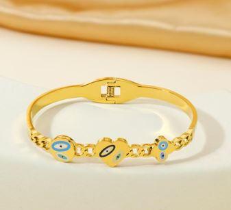 Stainless Steel Gold/Rosegold Plated Geometric Evil Eye Kada- STKD 4909 - Trendisia