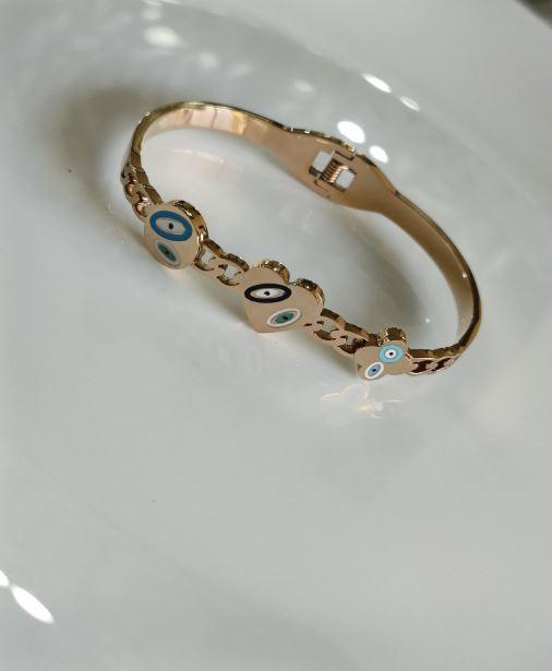 Stainless Steel Gold/Rosegold Plated Geometric Evil Eye Kada- STKD 4909 - Trendisia