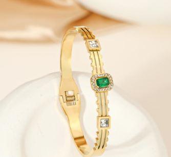 Stainless Steel Gold/Rosegold Plated Green Cubic Zirconia Kada- STKD 4902 - Trendisia