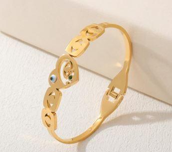 Stainless Steel Gold/Rosegold Plated Heart Shape Evil Eye Kada- STKD 4905 - Trendisia