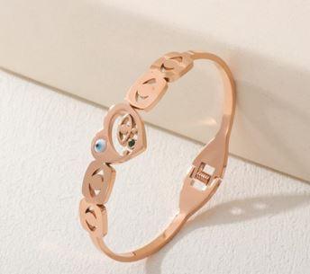 Stainless Steel Gold/Rosegold Plated Heart Shape Evil Eye Kada- STKD 4905 - Trendisia