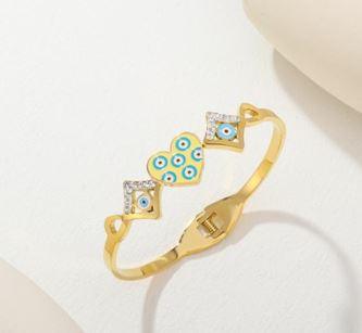 Stainless Steel Gold/Rosegold Plated Heart Shaped Evil Eye Kada- STKD 4885 - Trendisia
