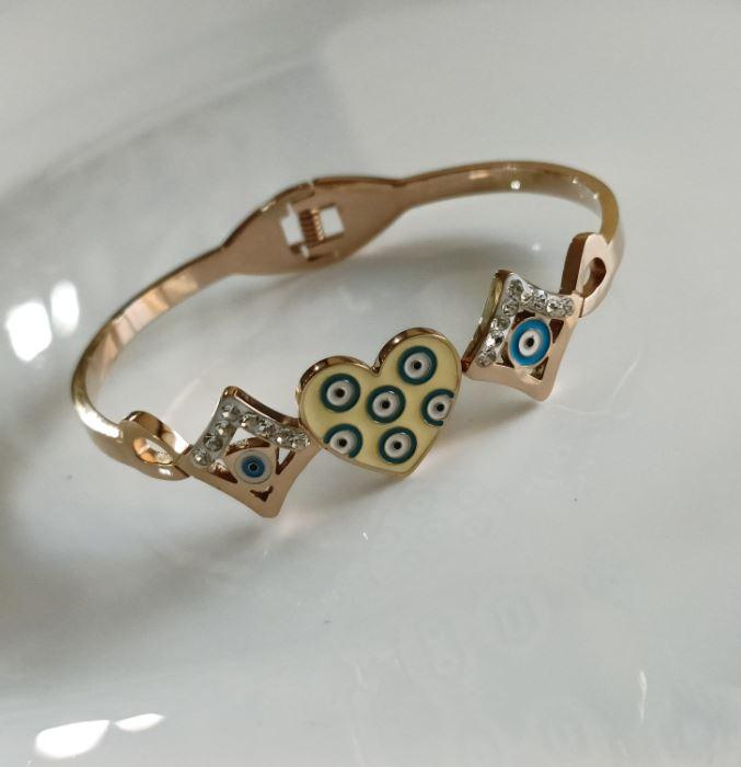Stainless Steel Gold/Rosegold Plated Heart Shaped Evil Eye Kada- STKD 4885 - Trendisia