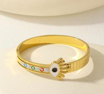 Stainless Steel Gold/Rosegold Plated Lashes Evil Eye Kada- STKD 4891 - Trendisia