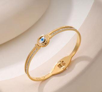 Stainless Steel Gold/Rosegold Plated Lightning Zircon Evil Eye Kada- STKD 4906 - Trendisia