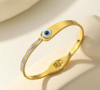 Stainless Steel Gold/Rosegold Plated Multi Coloured Crystal Kada - STKD 4875 - Trendisia
