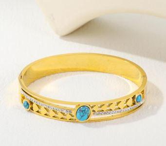 Stainless Steel Gold/Rosegold Plated Turquoise Crystal Kada- STKD 4888 - Trendisia