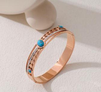 Stainless Steel Gold/Rosegold Plated Turquoise Crystal Kada- STKD 4888 - Trendisia