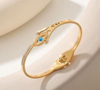 Stainless Steel Gold/Rosegold Plated Turquoise Lashes Evil Eye Kada - STKD 4870 - Trendisia