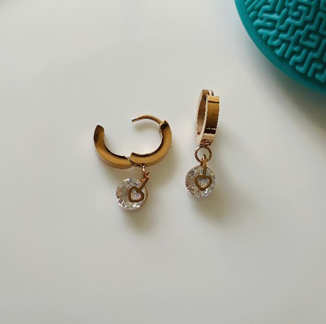 Stainless Steel Gold/Rosegold/Silver Plated Heart Shaped Dangle Earring- STNER 2581 - Trendisia