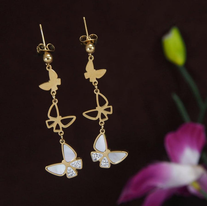 Stainless Steel Gold/Silver Plated Butterfly Dangle Earring-STNER 3846 - Trendisia