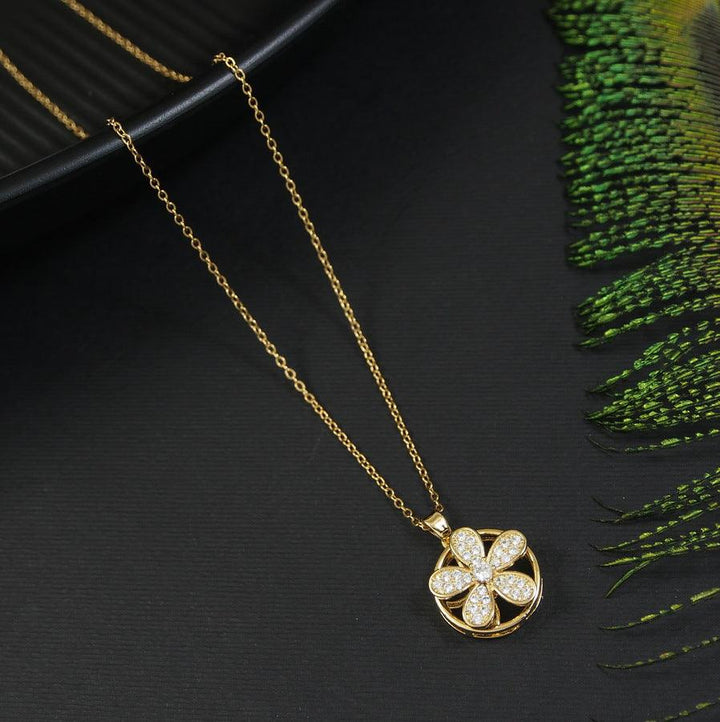 Stainless Steel Gold/Silver Plated Floral Spinning Pendent Necklace- SSNK 4303 - Trendisia