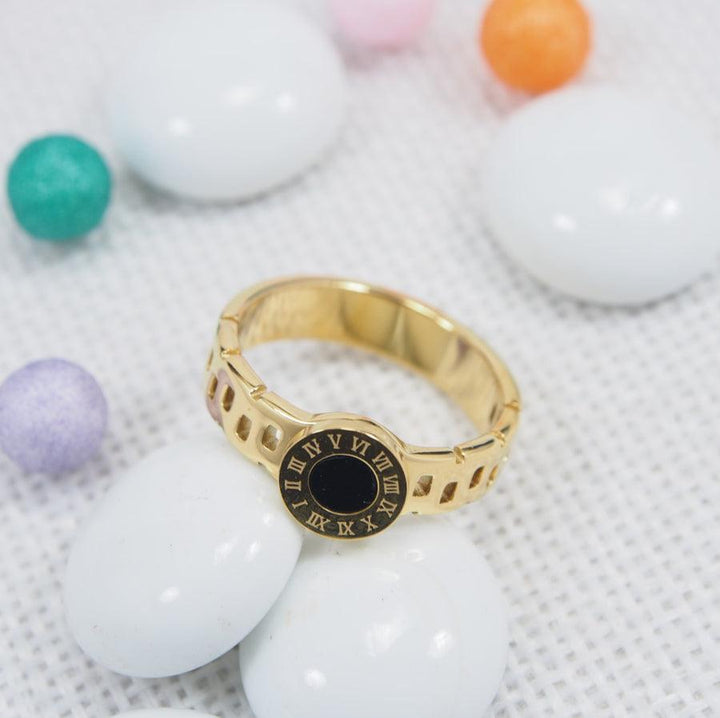 Stainless Steel Gold/Silver Plated Watch Style Roman Numerals Finger Ring- FR 3946 - Trendisia