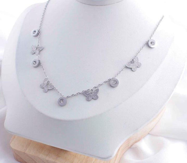 Stainless Steel Heart Chain Link Cubic Zirconia Necklace - STNK 5020 - Trendisia