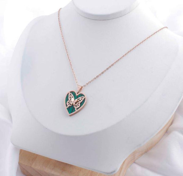 Stainless Steel Heart Inside Butterfly Pendent Necklace - STNK 5019 - Trendisia
