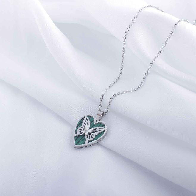 Stainless Steel Heart Inside Butterfly Pendent Necklace - STNK 5019 - Trendisia