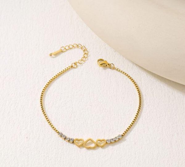 Stainless Steel Heart Link Cubic Zirconia Bracelet - STBR 5083 - Trendisia