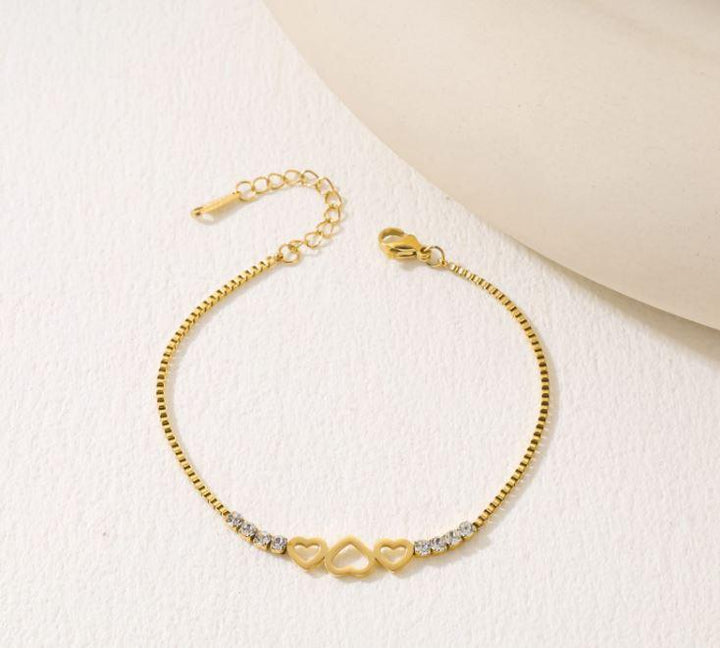 Stainless Steel Heart Link Cubic Zirconia Bracelet - STBR 5083 - Trendisia
