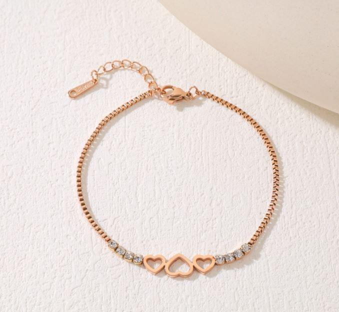 Stainless Steel Heart Link Cubic Zirconia Bracelet - STBR 5083 - Trendisia