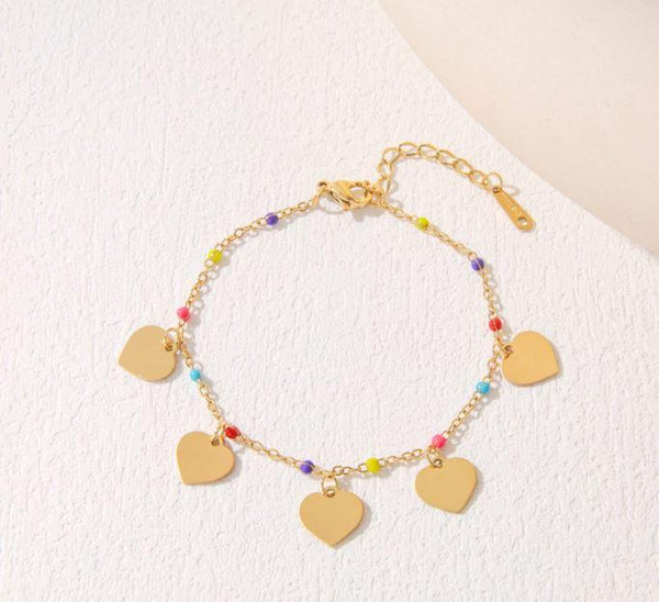 Stainless Steel Heart Shape Colourful Beads Bracelet - STBR 5081 - Trendisia
