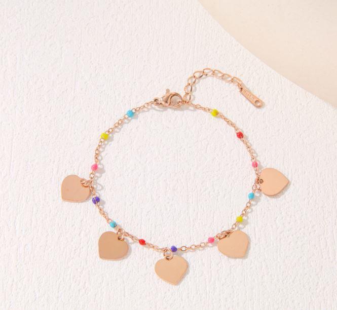Stainless Steel Heart Shape Colourful Beads Bracelet - STBR 5081 - Trendisia