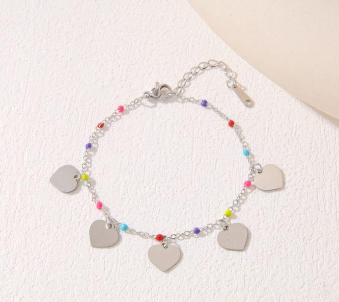 Stainless Steel Heart Shape Colourful Beads Bracelet - STBR 5081 - Trendisia