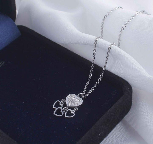 Stainless Steel Heart Shape Cubic Zirconia Pendent Necklace - STNK 5007 - Trendisia