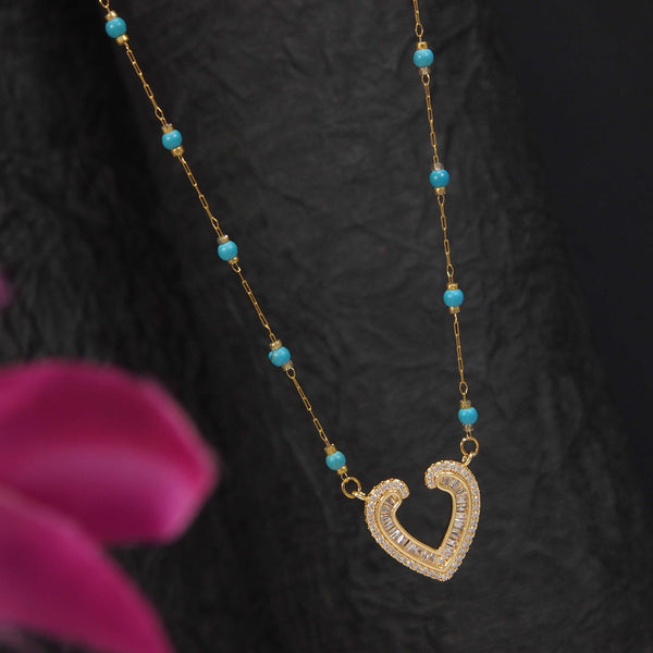 Stainless Steel Open Heart Pendent Pearl Chain Necklace - STNK 4957 - Trendisia