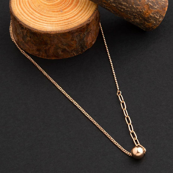 Stainless Steel Rose Gold Chain With Ball Shape Pendant- NK 1783 - Trendisia