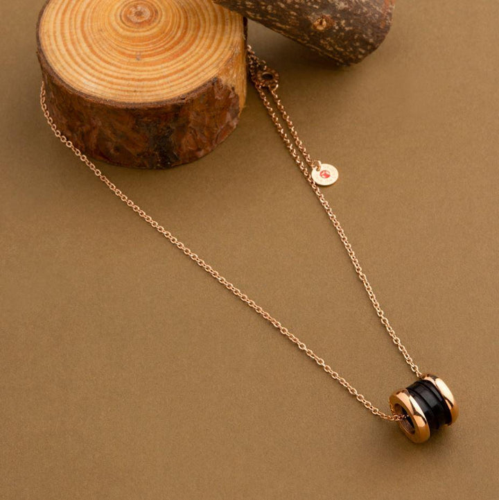 Stainless Steel Rose Gold Chain With Ceramic Barrel Pendant- NK 1787 - Trendisia