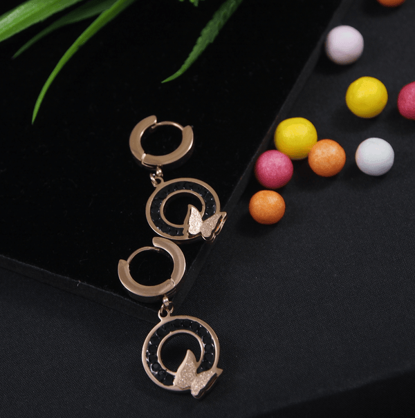 Stainless Steel Rosegold Plated Butterfly On Circle Hoops Earring-STNER 2934 - Trendisia