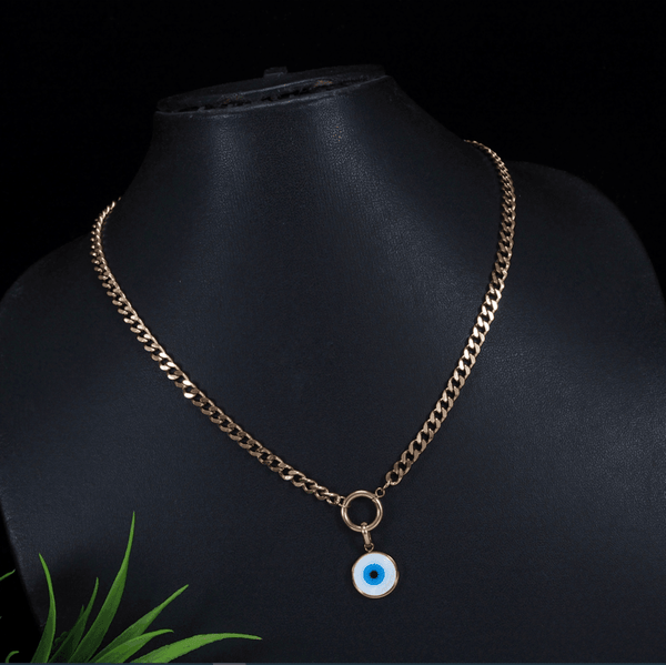 Stainless Steel Rosegold Plated Evil Eye Chain Necklace - STNK 3074 - Trendisia
