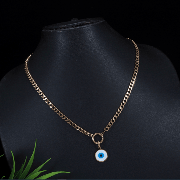 Stainless Steel Rosegold Plated Evil Eye Chain Necklace - STNK 3074 - Trendisia