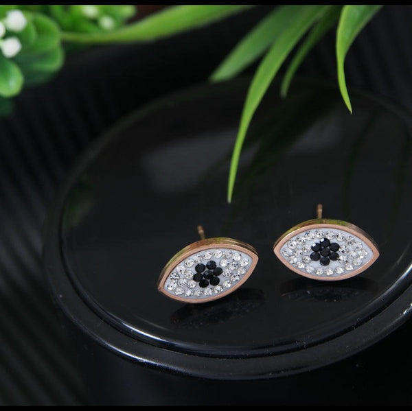 Stainless Steel Rosegold Plated Evil Eye Stud Earring- STNER 4117 - Trendisia