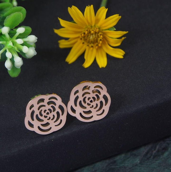 Stainless Steel Rosegold Plated Floral Stud Earring-STNER 2848 - Trendisia