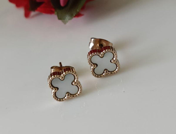 Stainless Steel Rosegold Plated Four Leaf Clover Stud Earring- STNER 2593 - Trendisia