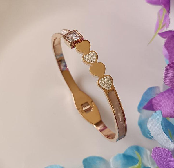 Stainless Steel Rosegold Plated Heart Shape Kada -STKD 2649 - Trendisia