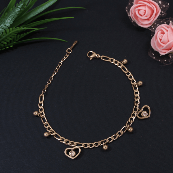 Stainless Steel Rosegold Plated Heart Shaped Chain Bracelet- STBR 3079 - Trendisia