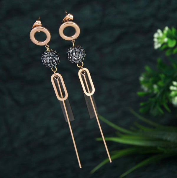 Stainless Steel Rosegold Plated Long Earring-STNER 2761 - Trendisia