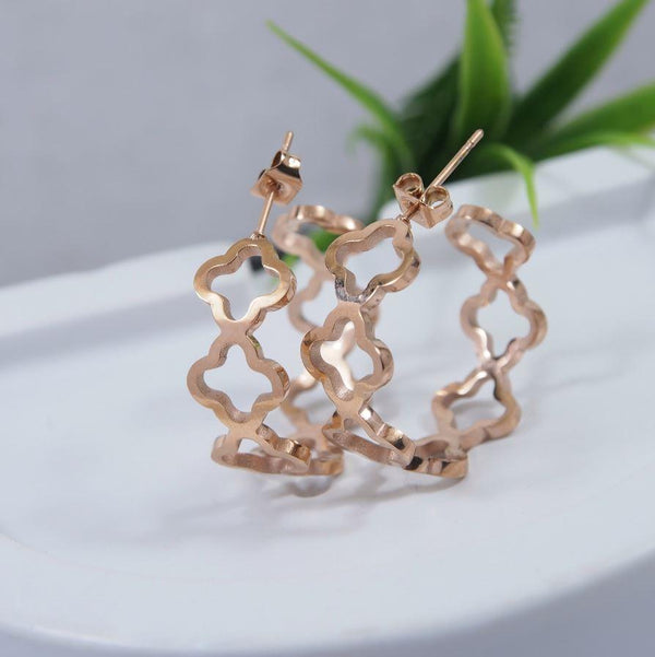 Stainless Steel Rosegold Plated Multi Clover Hoops Earring- STNER 4041 - Trendisia