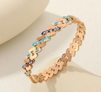 Stainless Steel Rosegold Plated Multi Evil Eye Kada - STKD 4873 - Trendisia