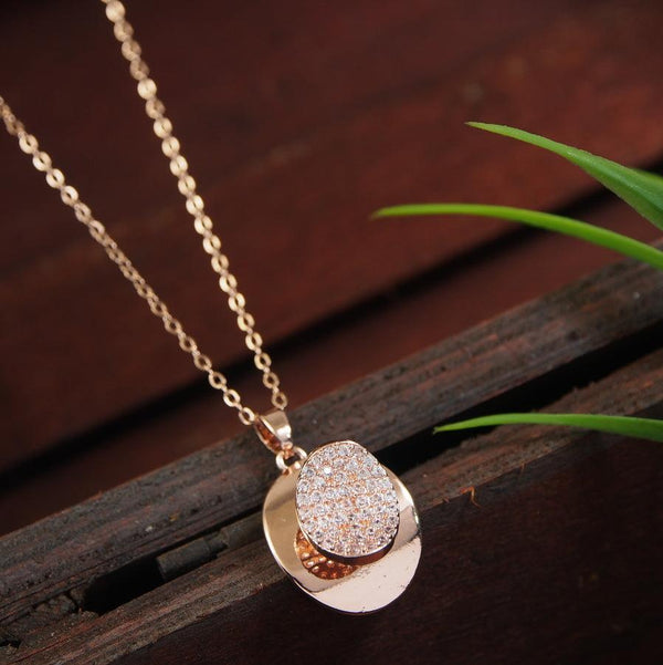 Stainless Steel Rosegold Plated Oval Shaped Spinning Pendent Necklace- SSNK 4307 - Trendisia