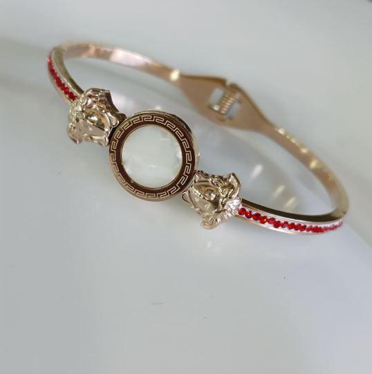 Stainless Steel Rosegold Plated Red Coloured White Shell Kada - STKD 4861 - Trendisia