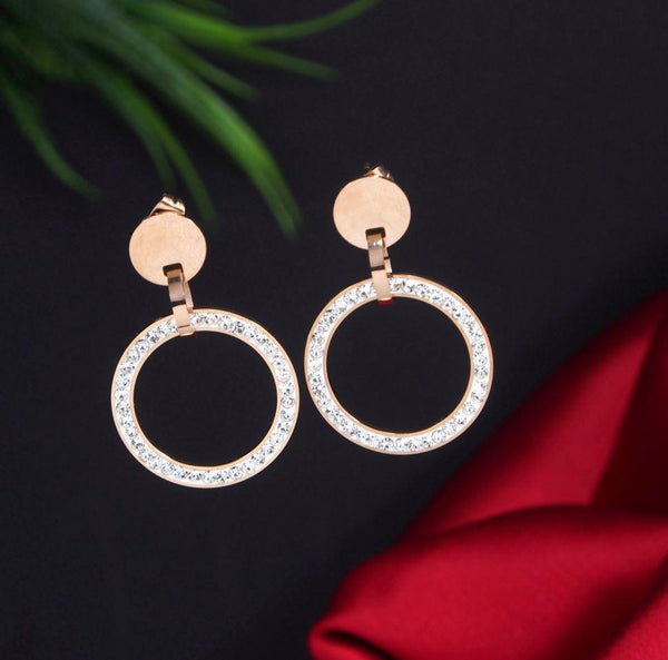 Stainless Steel Rosegold Plated Shiny Hoops Earring-STNER 2720 - Trendisia