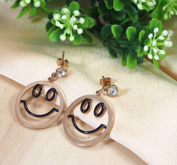 Stainless Steel Rosegold Plated Smiley Face Earring- STNER 2703 - Trendisia