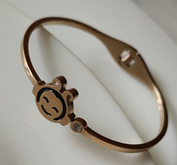 Stainless Steel Rosegold Plated Smiley Face Fancy Kada- STKD 2685 - Trendisia
