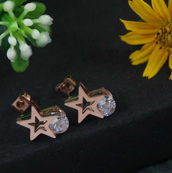 Stainless Steel Rosegold Plated Star Shaped Stud Earring-STNER 2844 - Trendisia