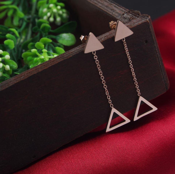 Stainless Steel Rosegold Plated Triangle Shaped Chain Dangler Earring-STNER 2879 - Trendisia