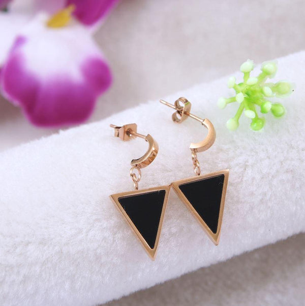 Stainless Steel Rosegold Plated Triangle Shaped Hoops Earring- STNER 4050 - Trendisia