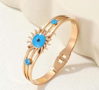 Stainless Steel Rosegold Plated Turquoise Sun Shaped Kada - STKD 4879 - Trendisia